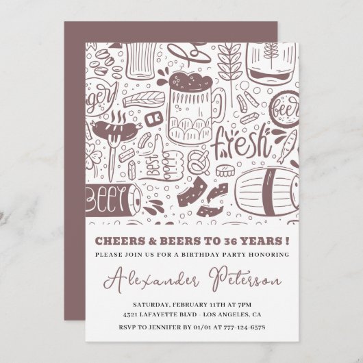 Bier Männer Vintag Rustikale Getränke 36. Geburtst Einladung (Vorne/Hinten)