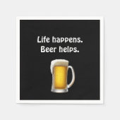 Bier mit Zitat auf schwarz Serviette (Vorderseite)