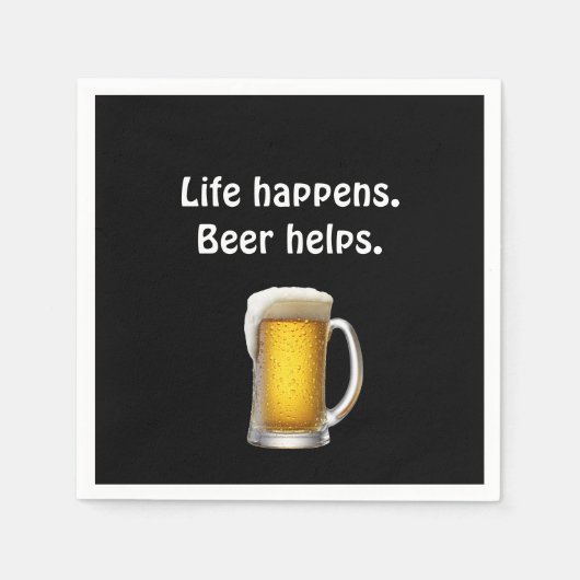 Bier mit Zitat auf schwarz Serviette (Vorderseite)