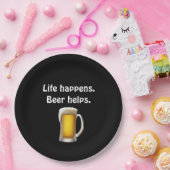 Bier mit Zitat auf schwarzer Papierplatte Pappteller (Party)