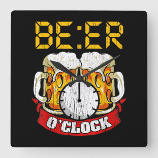 Bier O'clock Funny Drink Adult Humor Quadratische Wanduhr