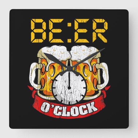 Bier O'clock Funny Drink Adult Humor Quadratische Wanduhr (Vorderseite)