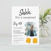 Bier Pints Weißes Foto Überraschung 40 Geburtstag Einladung (Stehend Vorderseite)