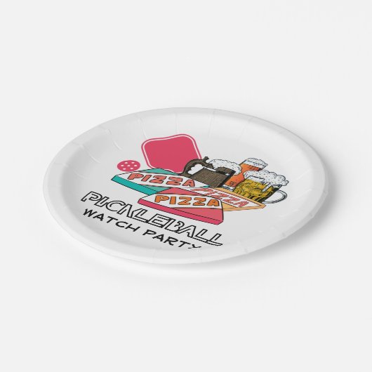Bier Pizza PICKLEBALL PARTY Pappteller (Schrägansicht)