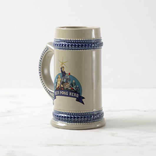 Bier Pong Held Stein Bierglas (Vorderseite Links)