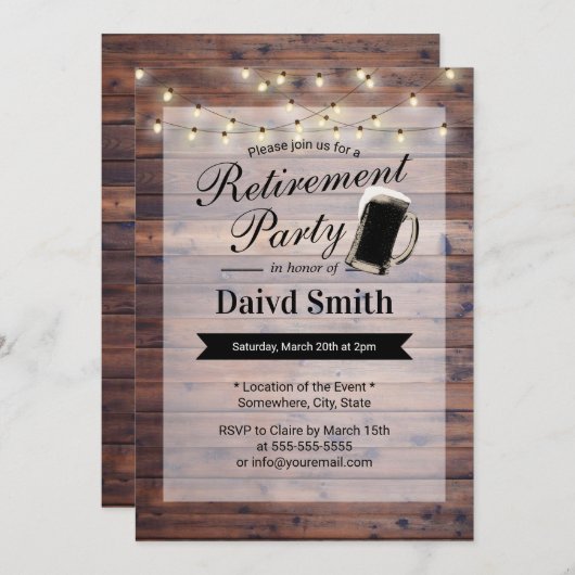 Bier Rentirement Party String Lights Rustikales Ho Einladung (Vorne/Hinten)