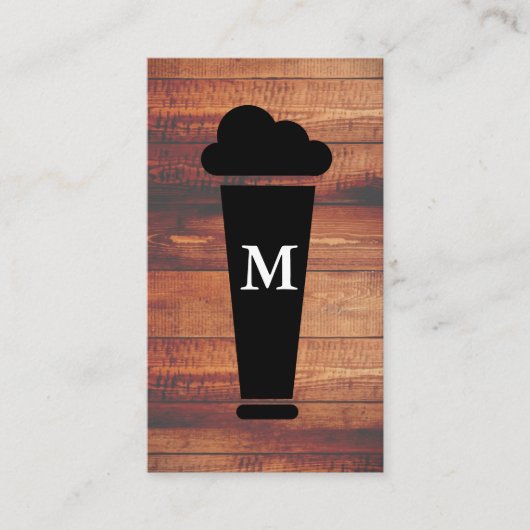 Bier Rustic Wood Quadrat-Element mit Monogramm Visitenkarte (Vorderseite)