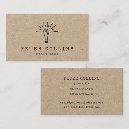 Bier rustikales Kraftpapier Visitenkarte (Vorne/Hinten)