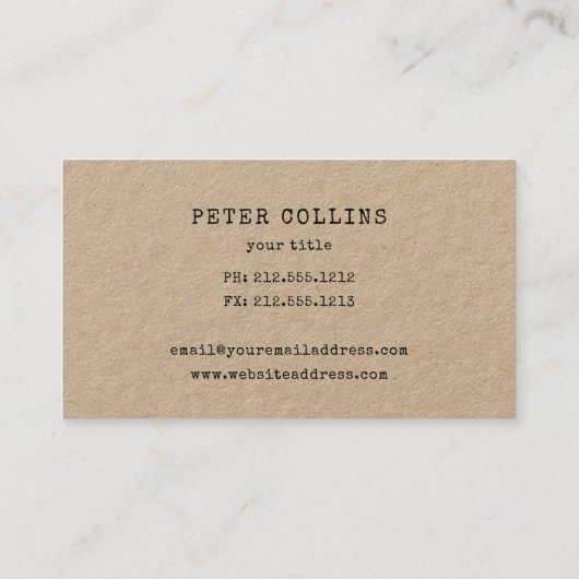 Bier rustikales Kraftpapier Visitenkarte (Rückseite)