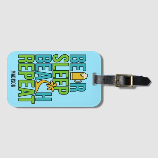 Bier - Schlaf - individuelle Name und Farbe am Str Gepäckanhänger (Vorderseite (Horizontal))