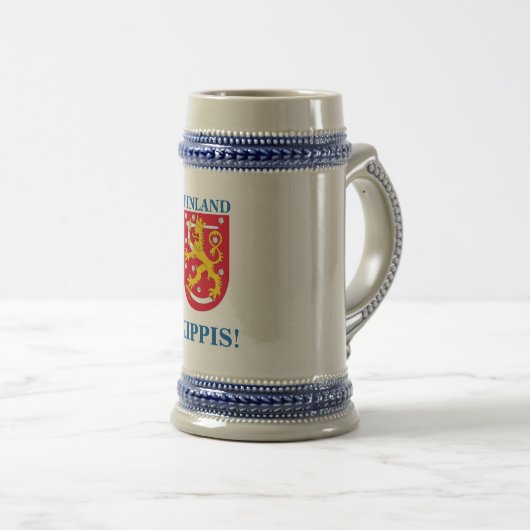 Bier Stein mit finnischem Wappen Bierglas (VorderseiteRechts)