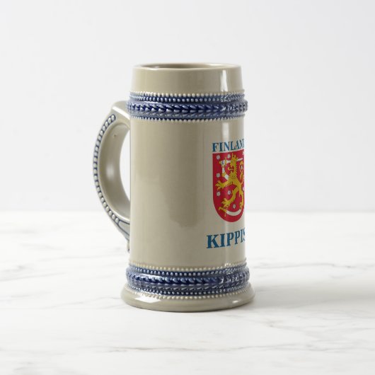 Bier Stein mit finnischem Wappen Bierglas (Vorderseite Links)