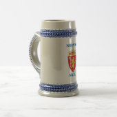 Bier Stein mit norwegischem Wappen und SKÅL! Bierglas (Vorderseite Links)