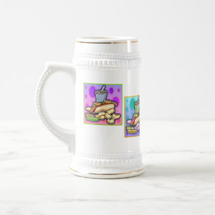 Bier, Stein - Pop-Kunst-Hotdog mit Chips und ein Bierglas