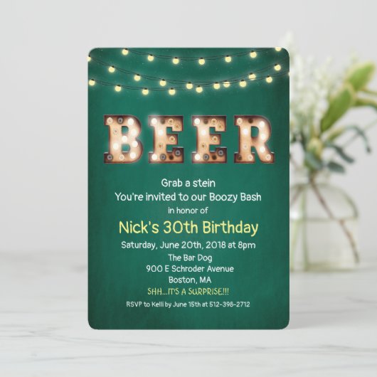 Bier String Lights - Einladung zum Geburtstag (Stehend Vorderseite)
