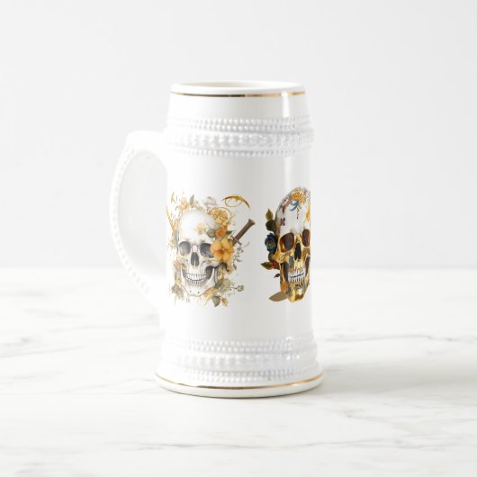 Bier-Tasse mit Goldschädel Bierglas (Vorderseite Links)