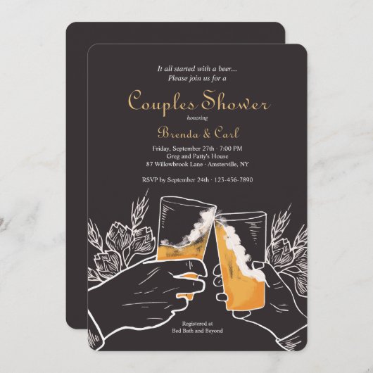 Bier Toast Couples Dusche Einladung (Vorne/Hinten)
