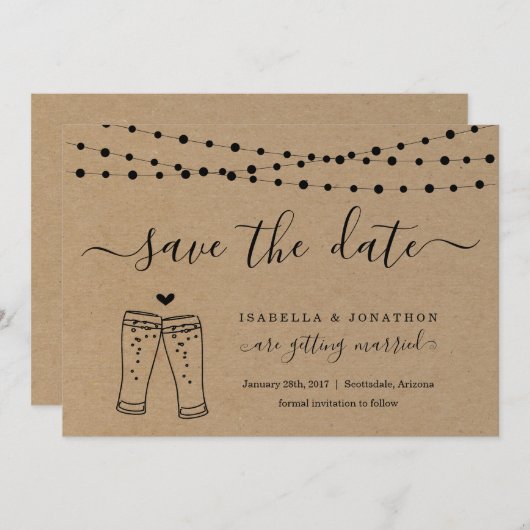 Bier Toast Save the Date Card Kraft Papier Ankündigung (Vorne/Hinten)