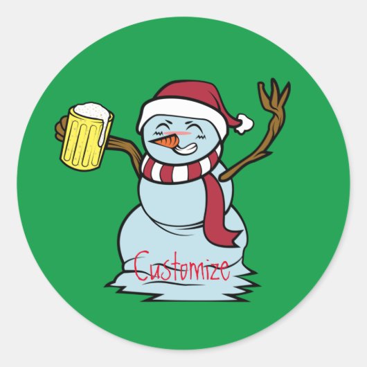 Bier trinken Betrunken Snowman Thunder_Cove Runder Aufkleber (Vorderseite)