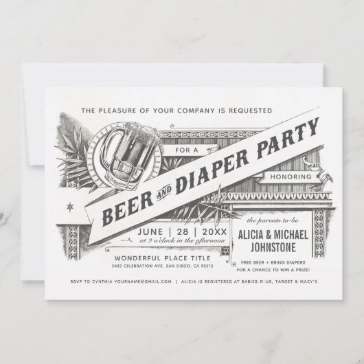 Bier-u. Windel-Party-Baby-Duschen-Einladungen Einladung (Vorderseite)