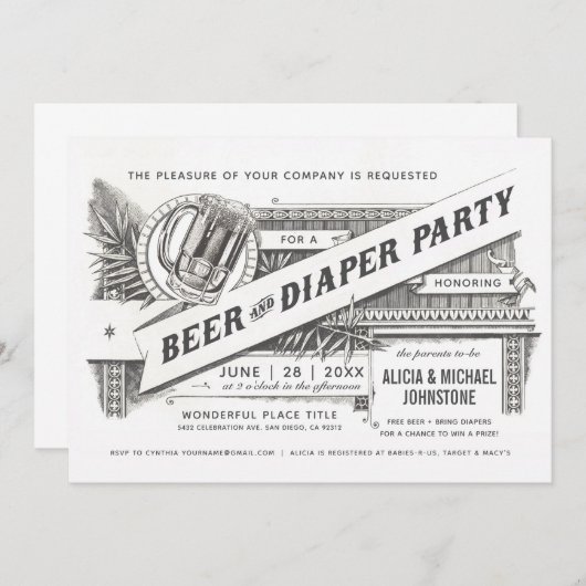 Bier-u. Windel-Party-Baby-Duschen-Einladungen Einladung (Vorne/Hinten)