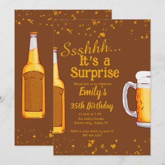 Bier Überraschung Geburtstagsfeier Einladung (Vorne/Hinten)