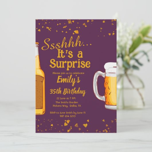 Bier Überraschung Geburtstagsfeier Einladung (Stehend Vorderseite)