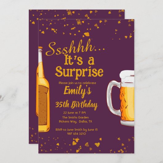 Bier Überraschung Geburtstagsfeier Einladung (Vorne/Hinten)