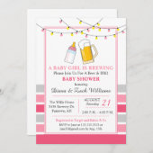 Bier und Babydusche Einladung Rosa (Vorne/Hinten)