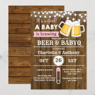 Bier und BabyQ-Paarbaby-Party-Einladung rosa Einladung