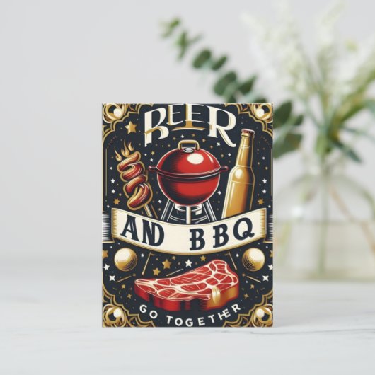 Bier und GRILLEN zusammen Postkarte (Stehend Vorderseite)