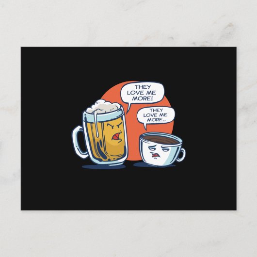 Bier und Kaffee streiten Postkarte (Vorderseite)