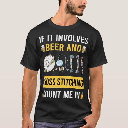 Bier und Kreuzstich T-Shirt (Vorderseite)