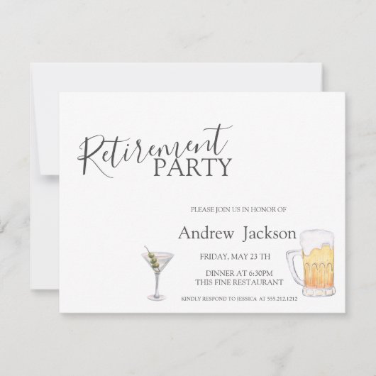 Bier- und Martini-Renten-Party Einladung (Vorderseite)