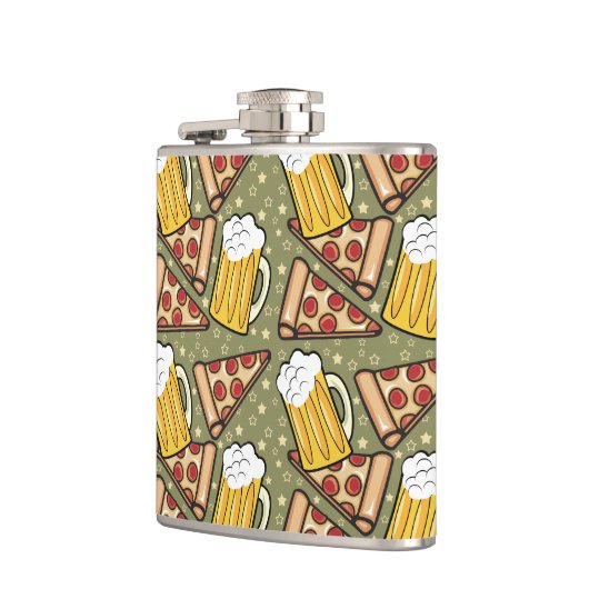 Bier-und Pizza-Grafik-Muster Flachmann (Links)