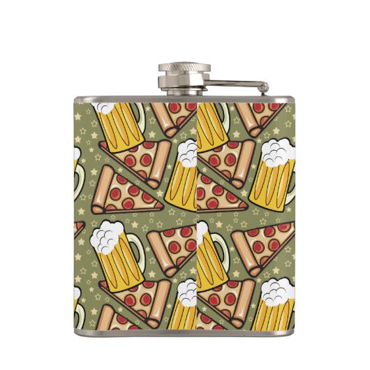 Bier-und Pizza-Grafik-Muster Flachmann (Rückseite)