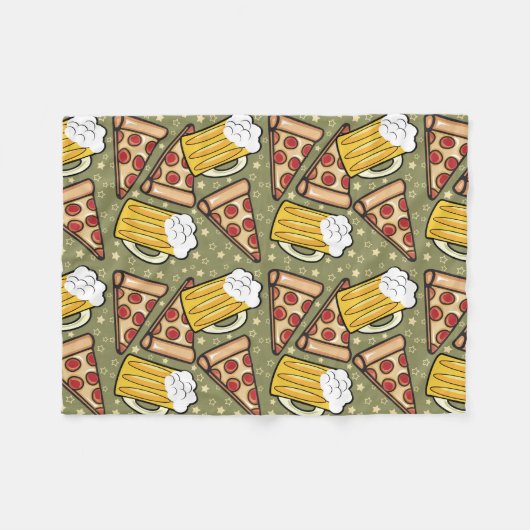 Bier-und Pizza-Grafik-Muster Fleecedecke (Vorderseite (Horizontal))