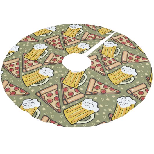 Bier und Pizza Graphtern Polyester Weihnachtsbaumdecke (Schrägansicht)