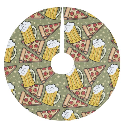 Bier und Pizza Graphtern Polyester Weihnachtsbaumdecke (Vorderseite)