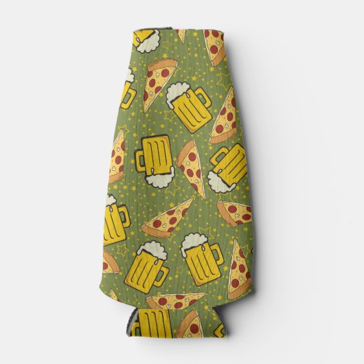 Bier und Pizza Muster Flaschenkühler (Vorderseite)