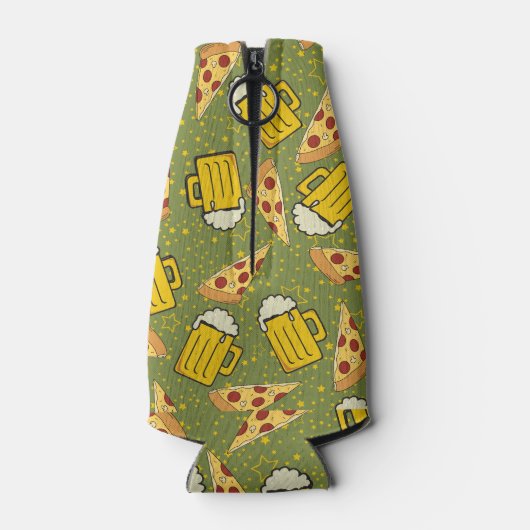 Bier und Pizza Muster Flaschenkühler (Rückseite)