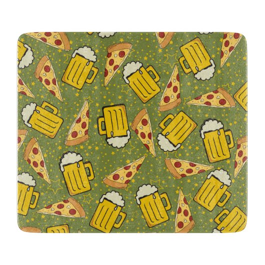 Bier und Pizza Muster Schneidebrett (Vorderseite)