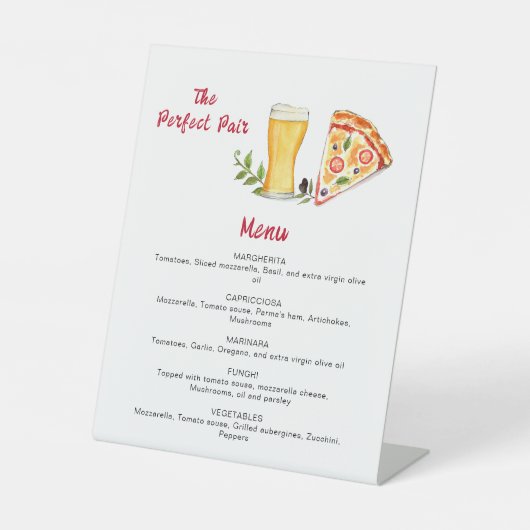 Bier und Pizza Pizza Party Menu Sockelschild (Vorderseite)
