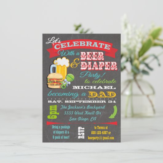 Bier- und Windeldusche für Vater Einladung (Stehend Vorderseite)