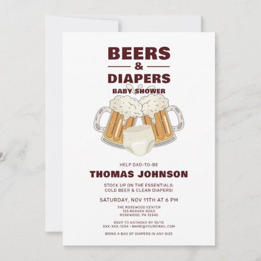 Bier und Windeln Baby Dusche Party Einladung (Vorderseite)