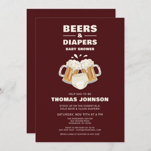 Bier und Windeln Baby Dusche Party Einladung (Vorne/Hinten)