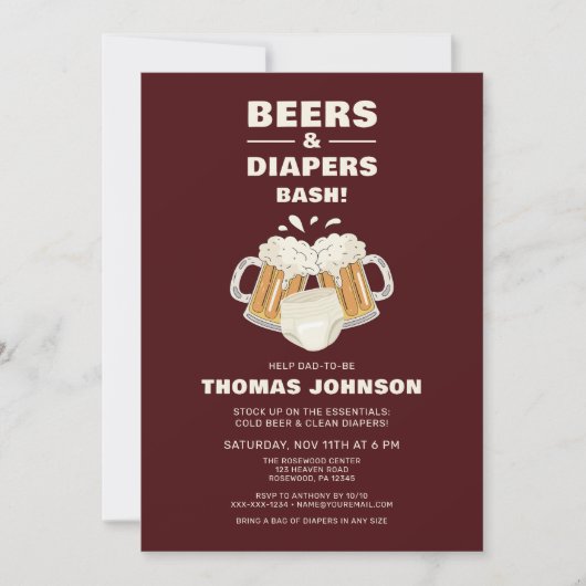 Bier und Windeln-Bash-Party Einladung (Vorderseite)
