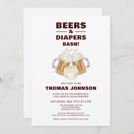 Bier und Windeln-Bash-Party Einladung (Vorne/Hinten)