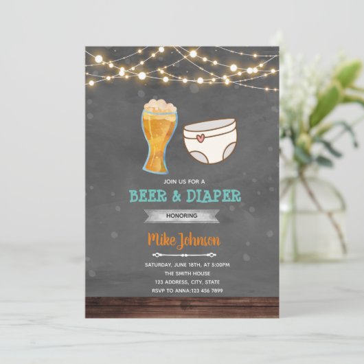 Bier und Windeln Party Einladung (Stehend Vorderseite)