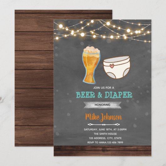 Bier und Windeln Party Einladung (Vorne/Hinten)